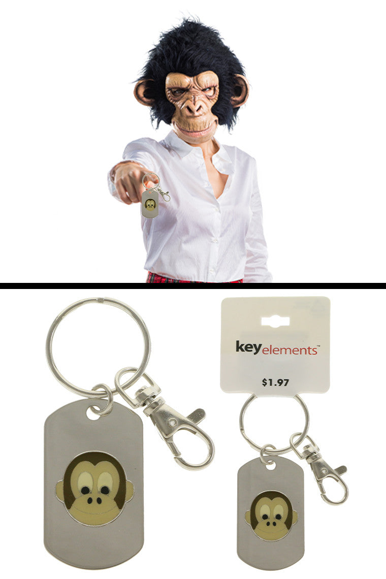 Silver Tone Dog Tag With Enamel Monkey Face Key Chain KEKC4745
