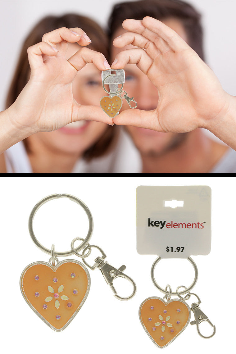 Peach Colored Enameled Heart Shaped Key Chain KEKC4817