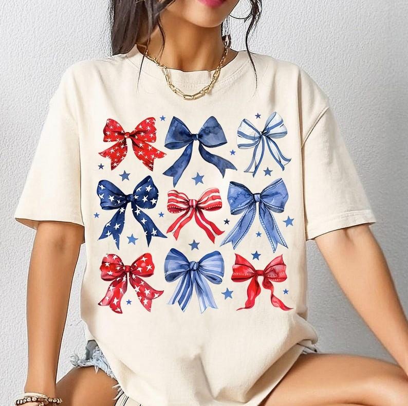 USA Bow Shirt Comfort Colors, Coquette America Bow Shirt for July 4th, Memorial Day Shirt, USA Shirt, Election Shirt, Patriotic Bow Shirt