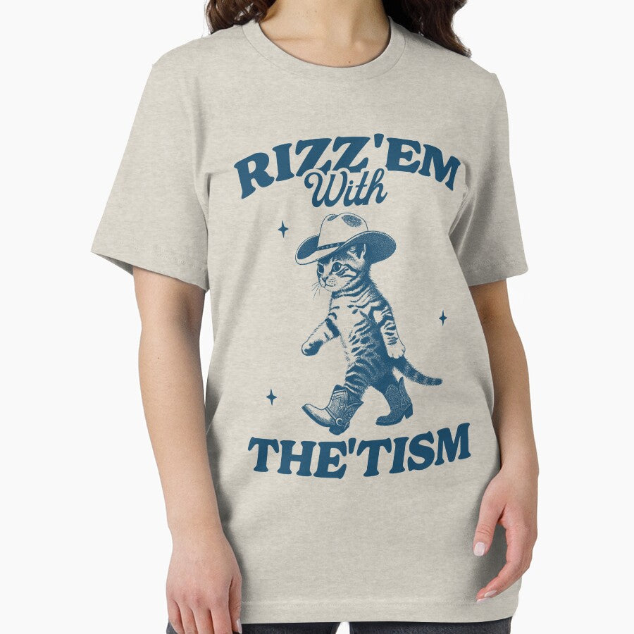 Rizz Em Whit The Tism 90s Shirt, Autism Awareness Shirt, Retro Cartoon T Shirt, Weird T Shirt, Meme T Shirt, Cowboy Cat by Rosqzz